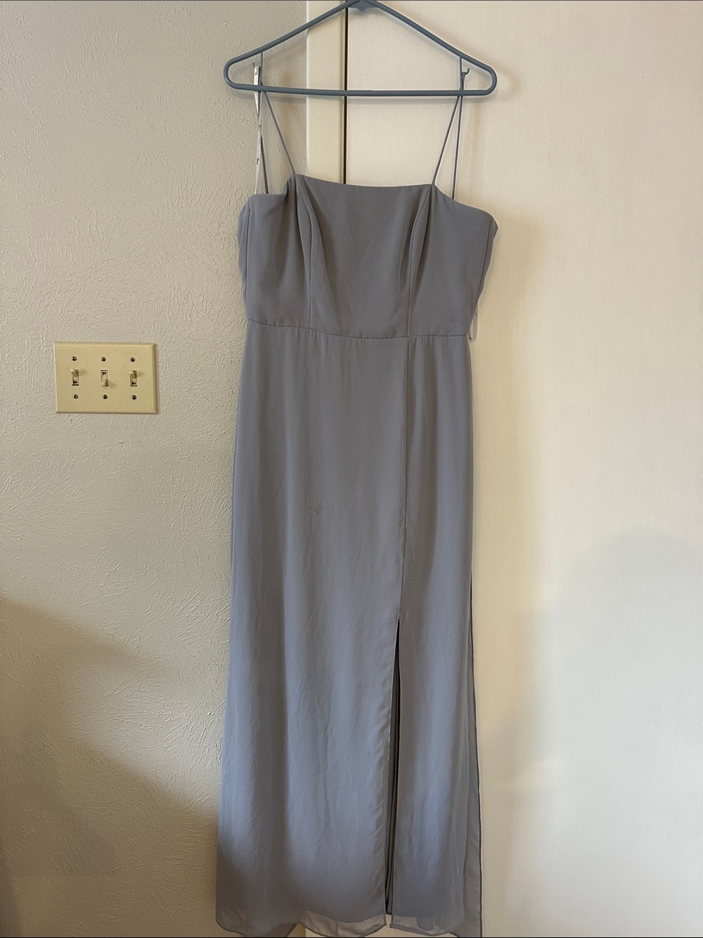 Spaghetti Strap Grey Maxi Dress with Front Slit